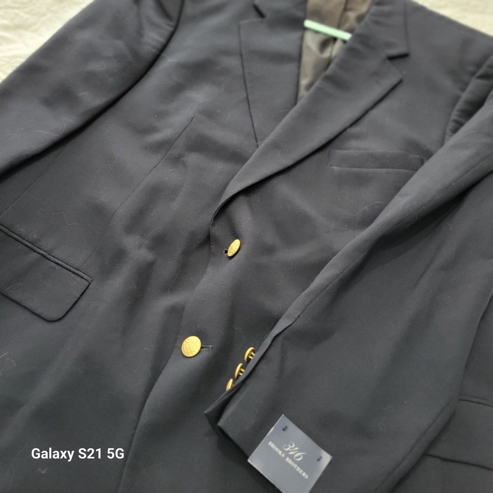 NEW Brooks Brothers 346 Mens Navy Blue Blazer Gold Crest Buttons 46 Reg 00280027